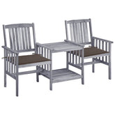 Garden Chair With Tea Table Gray Solid acacia wood Medium
