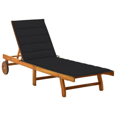 Sunlounger Natural Wood, Black Cushion