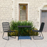 Dining Set Black Poly rattan, powder-coated steel, glass 31.5 in