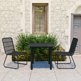 Dining Set Black Poly rattan, powder-coated steel, tempered glass