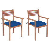 Patio Chair Set of 2 Blue cushions, teak wood color