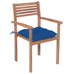 Patio Chair Set of 2 Blue cushions, teak wood color