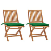 Patio Chair Set of 2 Green Teak wood Medium Foldable