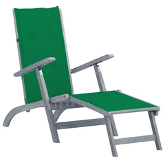 Patio Deck Chair Natural wood with green cushion Solid acacia wood