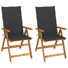 Garden Chair Set of 2 Gray Cushion, Natural Wood