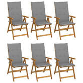 Garden Chair Set of 6 Natural acacia wood, Grey cushion