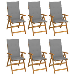 Garden Chair Set of 6 Natural acacia wood, Grey cushion
