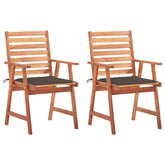 Outdoor Chair Set of 2 Taupe Solid Acacia Wood, 100% Polyester
