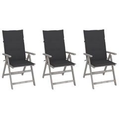 Garden Chair Set of 3 Grey wash Solid Acacia wood Standard