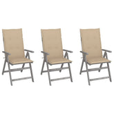 Garden Chair Set of 3 Grey Solid Acacia Wood One Size Foldable