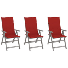 Garden Chair Set of 3 Grey Solid Acacia wood Medium Foldable