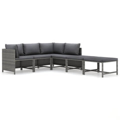 Garden Lounge Set Grey PE rattan, powder-coated steel, 100% polyester
