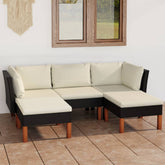 Garden Lounge Set Black PE Rattan Medium Removable Covers