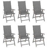 Garden Chair Set of 6 Grey Solid Acacia Wood, 100% Polyester