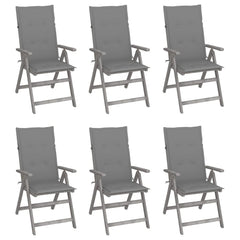 Garden Chair Set of 6 Grey Solid Acacia Wood, 100% Polyester
