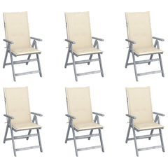 Garden Chair Set of 6 Grey Solid Acacia wood Standard size
