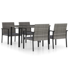Dining Set Grey and Black Poly rattan, powder-coated steel Medium