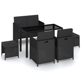 Patio Dining Set Set of 6 Black Poly Rattan 6-Piece Set