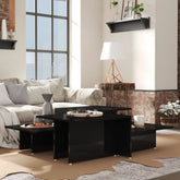 Coffee Table Set of 2 High Gloss Black Particle Board Rectangular