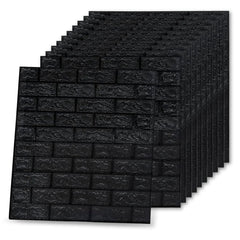 Stack of 40 black self-adhesive 3D brick wallpaper panels.