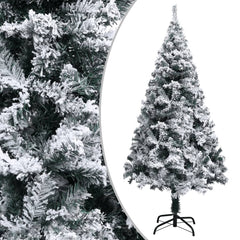 4ft green PVC Christmas tree with flocked snow and 362 lifelike tips on a sturdy steel stand.