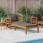 Sun Lounger Dark Grey Cushion, Acacia Wood Frame