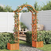 Bostome firwood garden pergola with side planters for climbing plants and a sturdy arch design.
