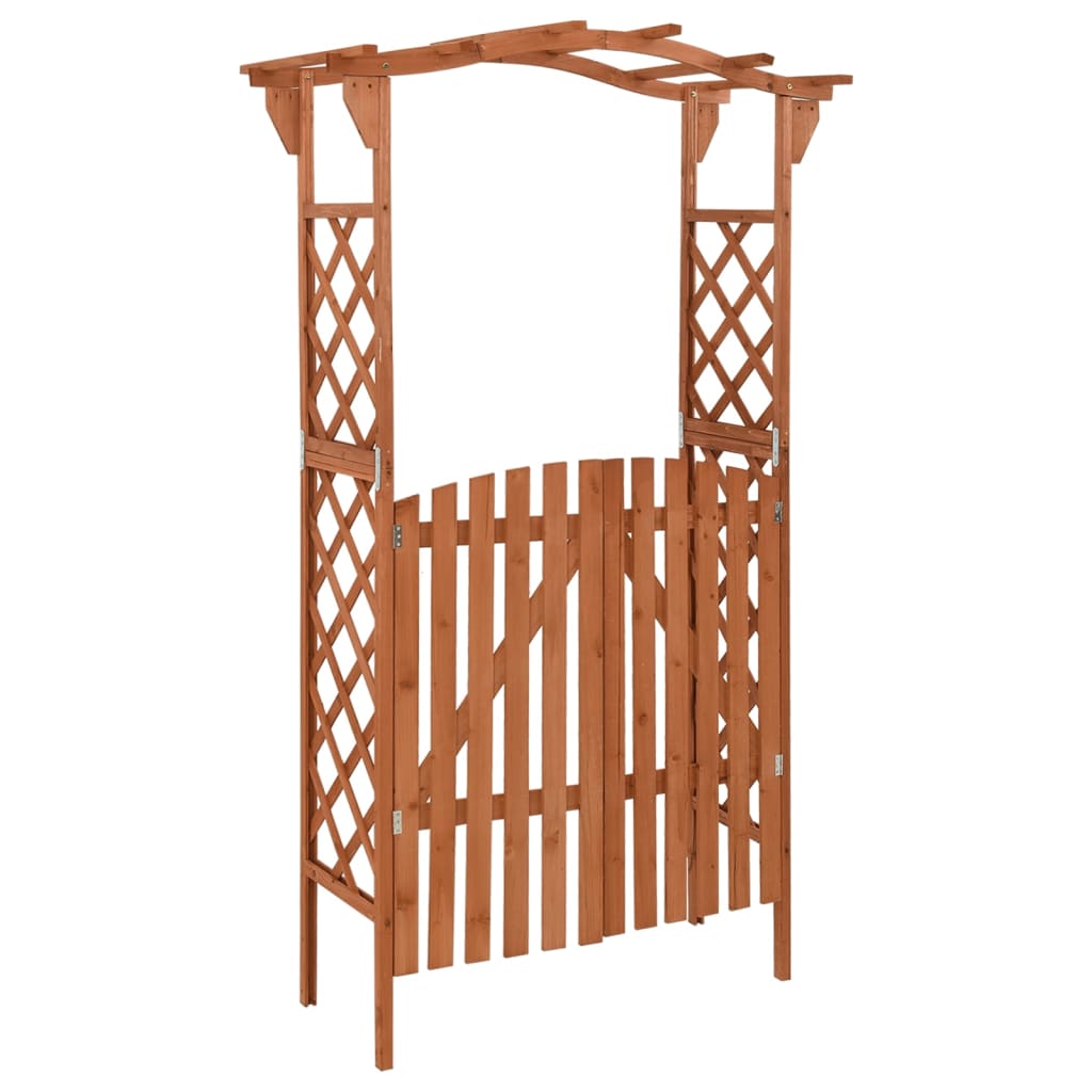 Bostome solid firwood garden pergola with gate, featuring a sturdy archway design.