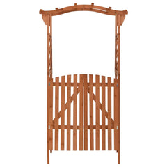 Bostome solid firwood garden pergola with gate, featuring a sturdy archway for climbing plants.