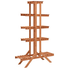 Nine-shelf solid firwood plant stand in outdoor orange with sturdy angled legs for patio use
