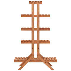A tall, 9-shelf wooden plant stand in orange firwood with slatted tiers and sturdy legs.