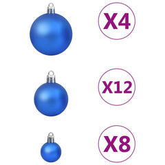 Set of 100 blue plastic Christmas balls in three sizes, shatter-resistant and lightweight.
