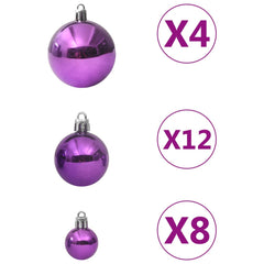 Set of purple plastic Christmas ball ornaments in three sizes: 32 small, 36 medium, and 32 large.
