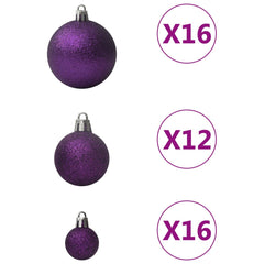 Three sizes of purple plastic Christmas ball ornaments: 32 at 1.2 inches, 36 at 1.6 inches, and 32 at 2.4 inches.
