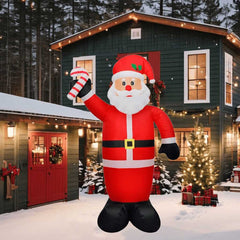 An 8 ft inflatable Santa Claus with integrated LED lights for outdoor Christmas decor.