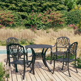 Bistro Set Black Cast aluminum 1 Table, 4 Chairs Durable