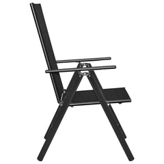Dining Set Black Powder-coated aluminum, textilene, glass, steel