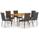 Dining Set Brown Solid acacia wood, PE rattan, Powder-coated steel
