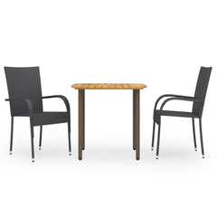 Dining Set Black Solid Acacia wood Standard