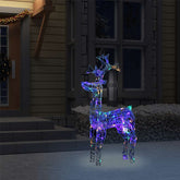 A standing reindeer decoration made of LED acrylic with 90 colorful lights for outdoor use.