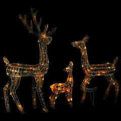 Acrylic reindeer family decoration with 300 colorful LED lights in three sizes.