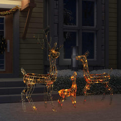 Acrylic reindeer family decoration with 300 colorful LED lights in three sizes.