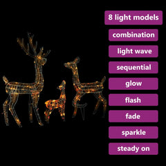 Acrylic reindeer family decoration with 300 colorful LED lights in three sizes.