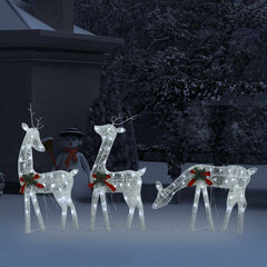 Lighted reindeer family decor with cold white LED lights for outdoor holiday display.