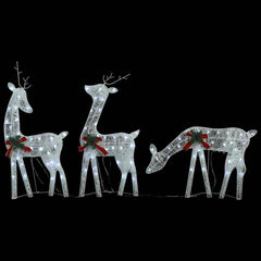Lighted reindeer family decoration with cold white LED lights for outdoor holiday displays.
