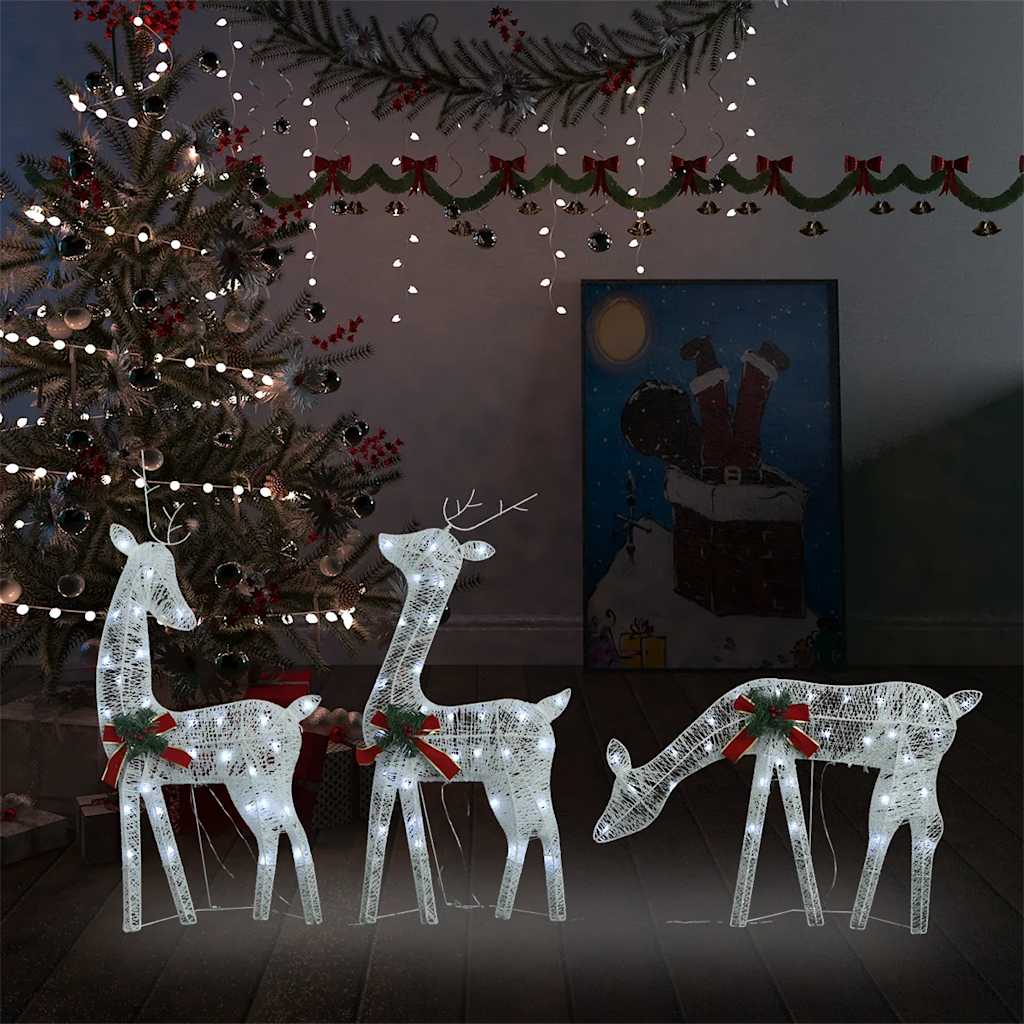 Lighted reindeer family decor with cold white LED lights for outdoor holiday displays.