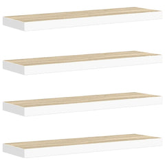 Wall Shelf Set of 4 Oak and White Honeycomb MDF, Metal