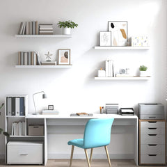 Wall Shelf Set of 4 Oak and White Honeycomb MDF, Metal