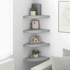 Wall Corner Shelf Set of 4 Concrete grey Honeycomb MDF, Metal