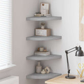 Wall Corner Shelf Set of 4 Concrete grey Honeycomb MDF, Metal